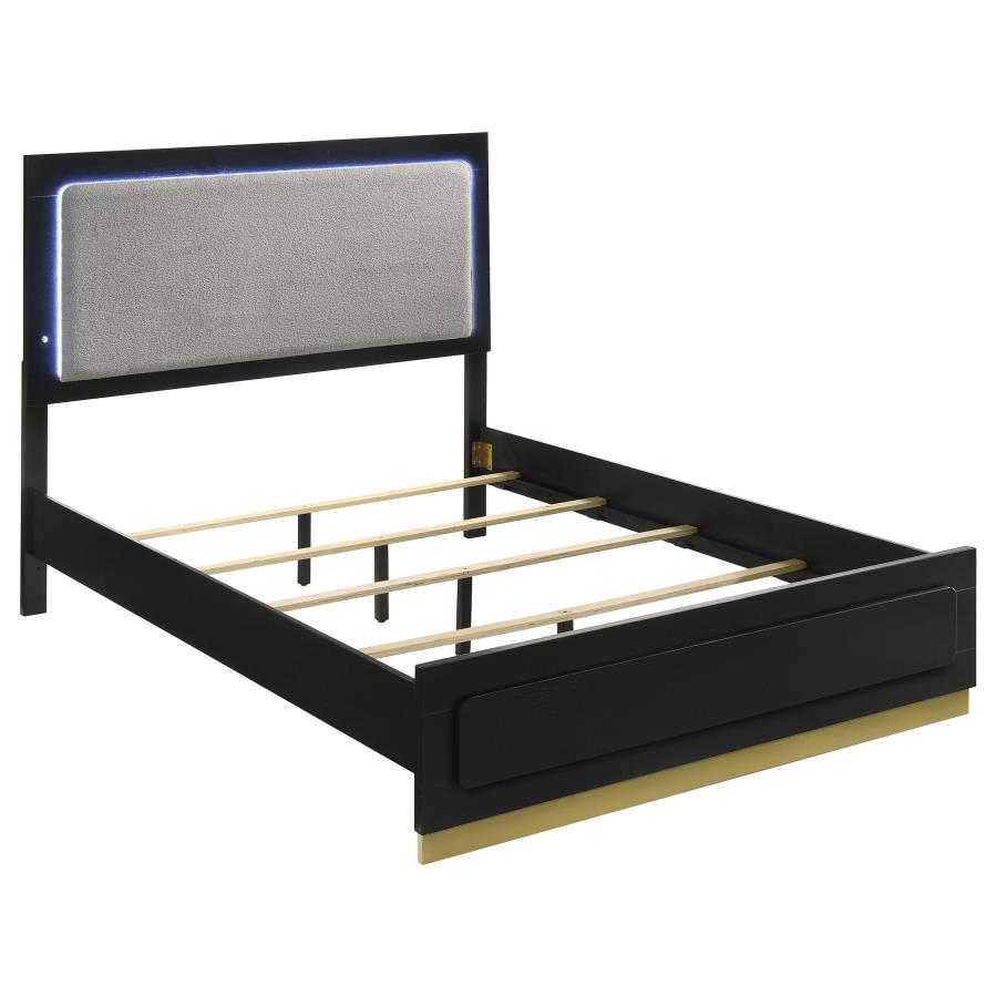 Caraway Wood California King LED Panel Bed Black (image for) Caraway Wood California King LED Panel Bed Black