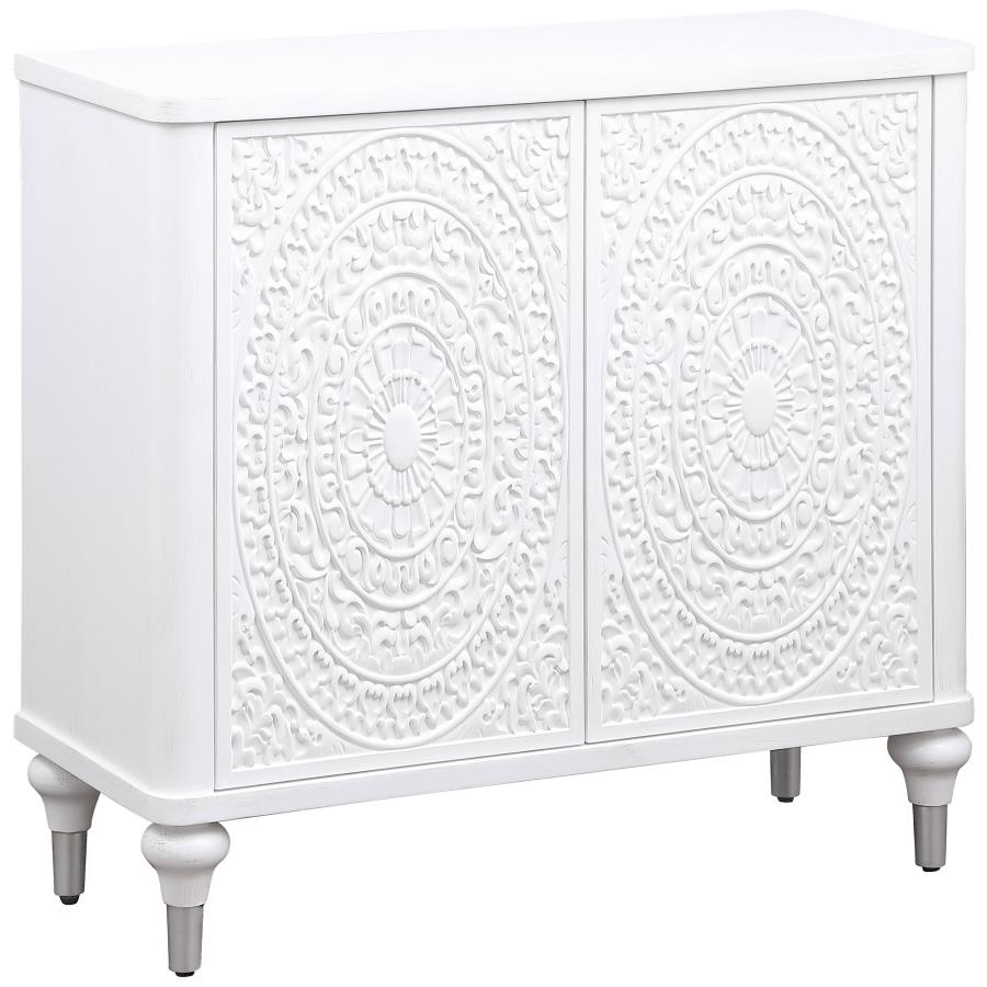 Cardella 2-door Mandala Accent Cabinet Distressed White (image for) Cardella 2-door Mandala Accent Cabinet Distressed White